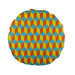 Cube Hexagon Pattern Yellow Blue Standard 15  Premium Flano Round Cushions by Vaneshart