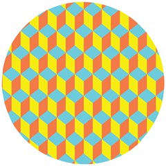 Cube Hexagon Pattern Yellow Blue Wooden Puzzle Round