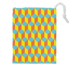 Cube Hexagon Pattern Yellow Blue Drawstring Pouch (4xl) by Vaneshart