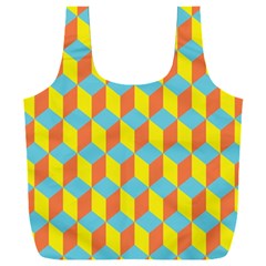 Cube Hexagon Pattern Yellow Blue Full Print Recycle Bag (xxxl)