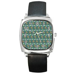 Nature Pattern Spring Green Square Metal Watch by Vaneshart