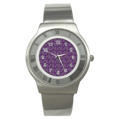 Flowers Violet Decorative Pattern Stainless Steel Watch by Vaneshart