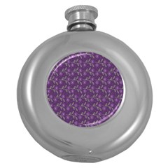 Flowers Violet Decorative Pattern Round Hip Flask (5 Oz) by Vaneshart