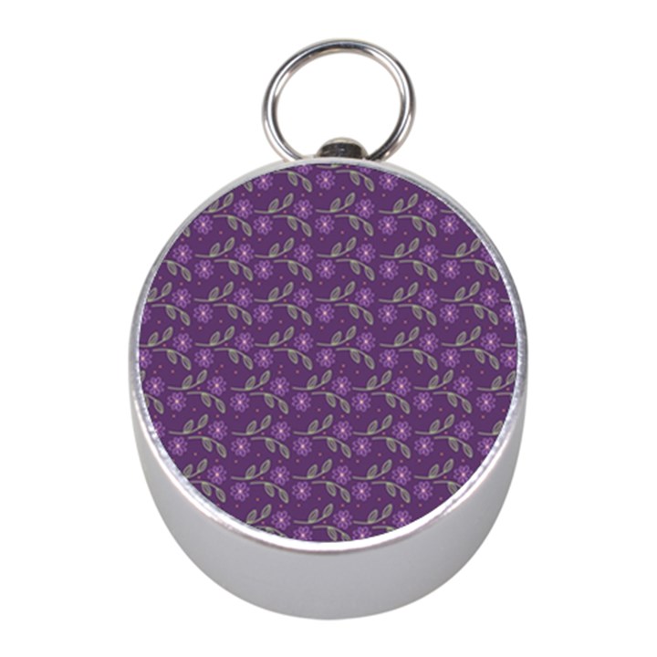 Flowers Violet Decorative Pattern Mini Silver Compasses