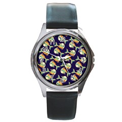 Fish Background Abstract Animal Round Metal Watch by Vaneshart