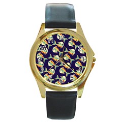 Fish Background Abstract Animal Round Gold Metal Watch by Vaneshart