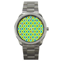 Pattern Tiles Square Design Modern Sport Metal Watch by Vaneshart