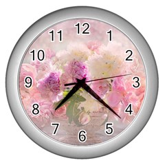 Nature Landscape Flowers Peonie Wall Clock (silver) by Vaneshart