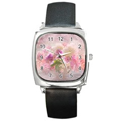 Nature Landscape Flowers Peonie Square Metal Watch by Vaneshart