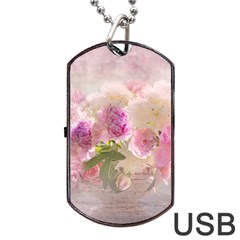 Nature Landscape Flowers Peonie Dog Tag Usb Flash (two Sides) by Vaneshart