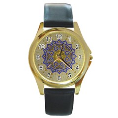 Image Star Pattern Mosque Tashkent Round Gold Metal Watch by Vaneshart