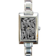 Fern Leaves Foliage Black And White Rectangle Italian Charm Watch by Vaneshart