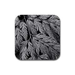 Fern Leaves Foliage Black And White Rubber Coaster (square)  by Vaneshart