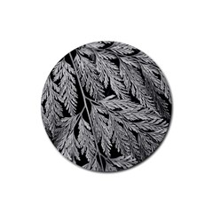 Fern Leaves Foliage Black And White Rubber Coaster (round)  by Vaneshart