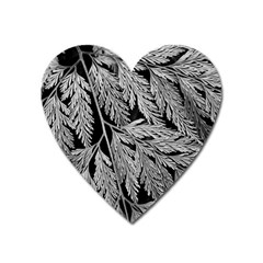 Fern Leaves Foliage Black And White Heart Magnet by Vaneshart