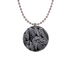 Fern Leaves Foliage Black And White 1  Button Necklace by Vaneshart