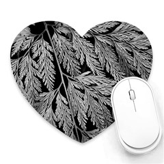 Fern Leaves Foliage Black And White Heart Mousepads by Vaneshart