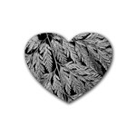 Fern Leaves Foliage Black And White Heart Coaster (4 pack)  Front