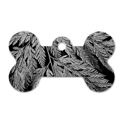 Fern Leaves Foliage Black And White Dog Tag Bone (one Side) by Vaneshart