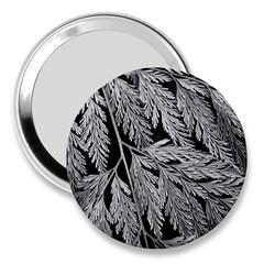 Fern Leaves Foliage Black And White 3  Handbag Mirrors by Vaneshart