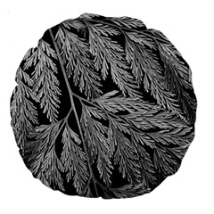 Fern Leaves Foliage Black And White Large 18  Premium Round Cushions by Vaneshart