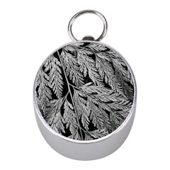 Fern Leaves Foliage Black And White Mini Silver Compasses by Vaneshart