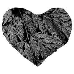 Fern Leaves Foliage Black And White Large 19  Premium Flano Heart Shape Cushions by Vaneshart