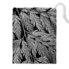 Fern Leaves Foliage Black And White Drawstring Pouch (5xl)