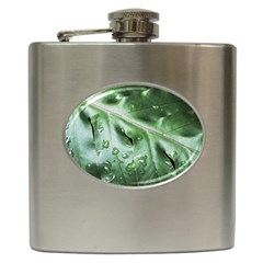 Green Wet Rain Water Drops Plant Hip Flask (6 Oz) by Vaneshart