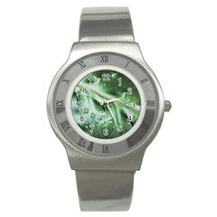 Green Wet Rain Water Drops Plant Stainless Steel Watch by Vaneshart