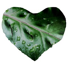 Green Wet Rain Water Drops Plant Large 19  Premium Flano Heart Shape Cushions by Vaneshart