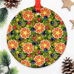 Fruit Star Blueberry Cherry Leaf Ornament (round) by Vaneshart