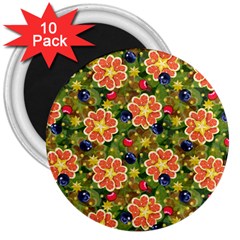 Fruit Star Blueberry Cherry Leaf 3  Magnets (10 Pack)  by Vaneshart