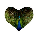 Peacock Feathers Bird Nature Standard 16  Premium Flano Heart Shape Cushions Back