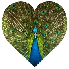 Peacock Feathers Bird Nature Wooden Puzzle Heart by Vaneshart