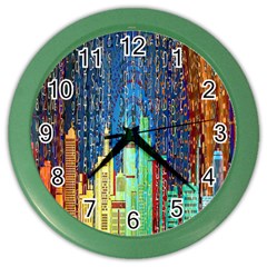 Matrix City Urbanization Technology Color Wall Clock by Vaneshart