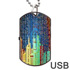 Matrix City Urbanization Technology Dog Tag Usb Flash (one Side) by Vaneshart