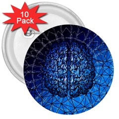 Brain Web Network Spiral Think 3  Buttons (10 Pack)  by Vaneshart