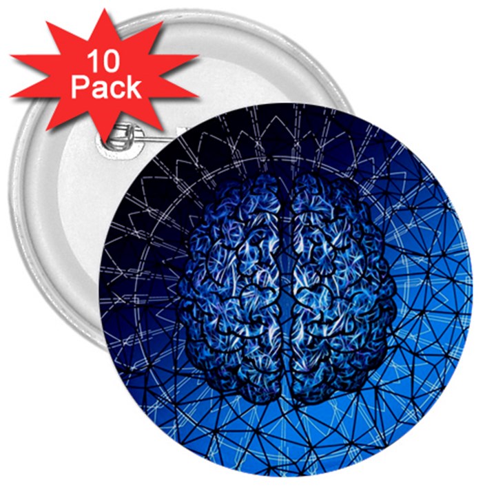 Brain Web Network Spiral Think 3  Buttons (10 pack) 