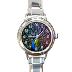 Peacock Colors Bird Colorful Round Italian Charm Watch