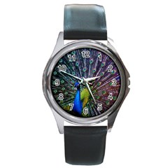 Peacock Colors Bird Colorful Round Metal Watch