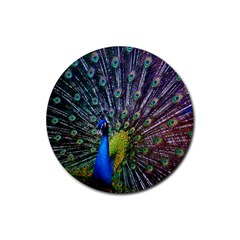 Peacock Colors Bird Colorful Rubber Coaster (round)  by Vaneshart