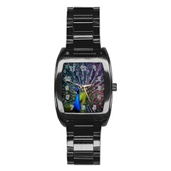 Peacock Colors Bird Colorful Stainless Steel Barrel Watch