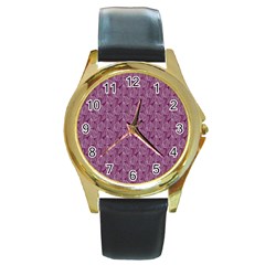 Leaf Pattern Lace Leaf Leaves Round Gold Metal Watch