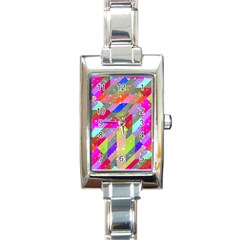 Multicolored Party Geo Design Print Rectangle Italian Charm Watch by dflcprintsclothing