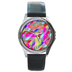 Multicolored Party Geo Design Print Round Metal Watch