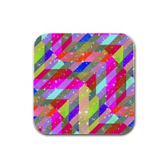 Multicolored Party Geo Design Print Rubber Square Coaster (4 Pack)  by dflcprintsclothing