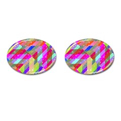 Multicolored Party Geo Design Print Cufflinks (oval)