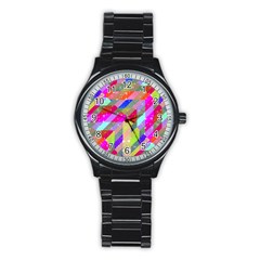 Multicolored Party Geo Design Print Stainless Steel Round Watch by dflcprintsclothing