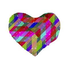 Multicolored Party Geo Design Print Standard 16  Premium Flano Heart Shape Cushions by dflcprintsclothing